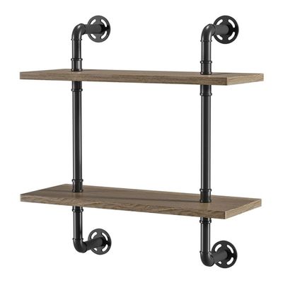 BOWERY HILL Modern Wood 2-Tier Wall Display Shelf in Natural