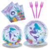 96 Pcs Mermaid Plates and Napkins Party Supplies Mermaids Ocean Birthday Tableware Set Under the Sea Party Decorations Favors for Girls Birthday Baby Shower for 24 Guests view 1