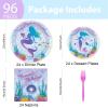 96 Pcs Mermaid Plates and Napkins Party Supplies Mermaids Ocean Birthday Tableware Set Under the Sea Party Decorations Favors for Girls Birthday Baby Shower for 24 Guests view 2