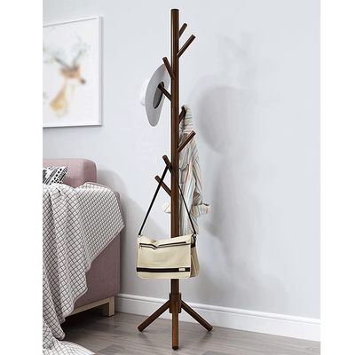 SHATONG Multifunctional Freestanding Bamboo Coat and Hat Rack Hall Tree Entryway Bamboo Look with 8 Hooks Super Easy Assembly No Tools Required for Home or Office,Multi-Color Optional
