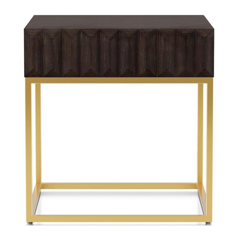 BOWERY HILL Contemporary Metal 1-Drawer End Table in Walnut