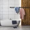 DONGYUE Wall Mounted Hanger 72'', Industrial Plumbing Bathroom Floating Hanger Retro Iron Pipe Shelf Wall Mounted Storage Rack Stand for Living Room, Bedroom, Laundry Room, Etc. Display Stand view 4
