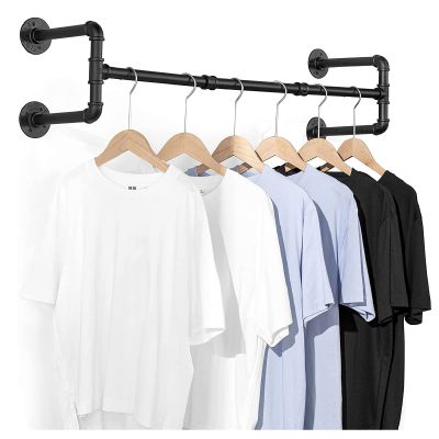 DONGYUE Industrial Iron Pipe Hanger 112cm, Wall Mounted Detachable Coat Rack Clothes Rails Living Room Bedroom Fashion Hanger Clothes Display Rack - Metal Tube Black (Four Legs)