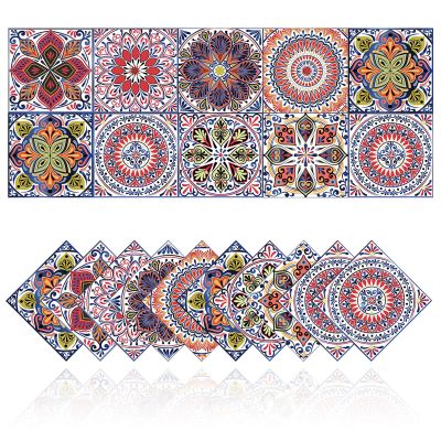 Tile Stickers Wall Decor Bathroom Kitchen Wall Sticker Waterproof PVC Decoration Stickers - 2D Sticker with Retro Design in Mosaic Style (Style-6, 8 x 8 Inch)