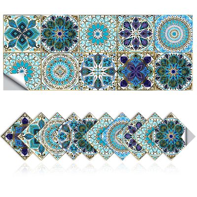 Tile Stickers Wall Decor Bathroom Kitchen Wall Sticker Waterproof PVC Decoration Stickers - 2D Sticker with Retro Design in Mosaic Style (Style-7, 8 x 8 Inch)