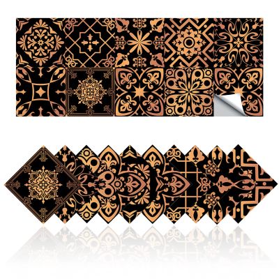 Tile Stickers Wall Decor Bathroom Kitchen Wall Sticker Waterproof PVC Decoration Stickers - 2D Sticker with Retro Design in Mosaic Style (Style-4, 8 x 8 Inch)