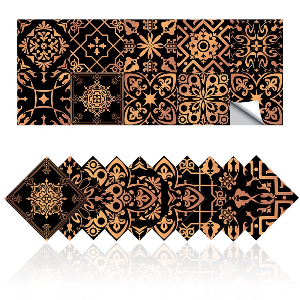 Tile Stickers Wall Decor Bathroom Kitchen Wall Sticker Waterproof PVC Decoration Stickers - 2D Sticker with Retro Design in Mosaic Style (Style-4, 8 x 8 Inch)