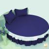 1 Piece Stripe 15" Deep Pocket Ruffle Bed Skirt for Round Bed 600TC Egyptian Cotton (Blue, King 92" Diameter) view 1