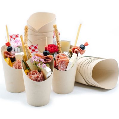 basil & sky Charcuterie Cups 14oz | Appetizer for French Fries, Candy, Popcorn Pack of 50 Fry Holder Bamboo Disposable Paper Snack