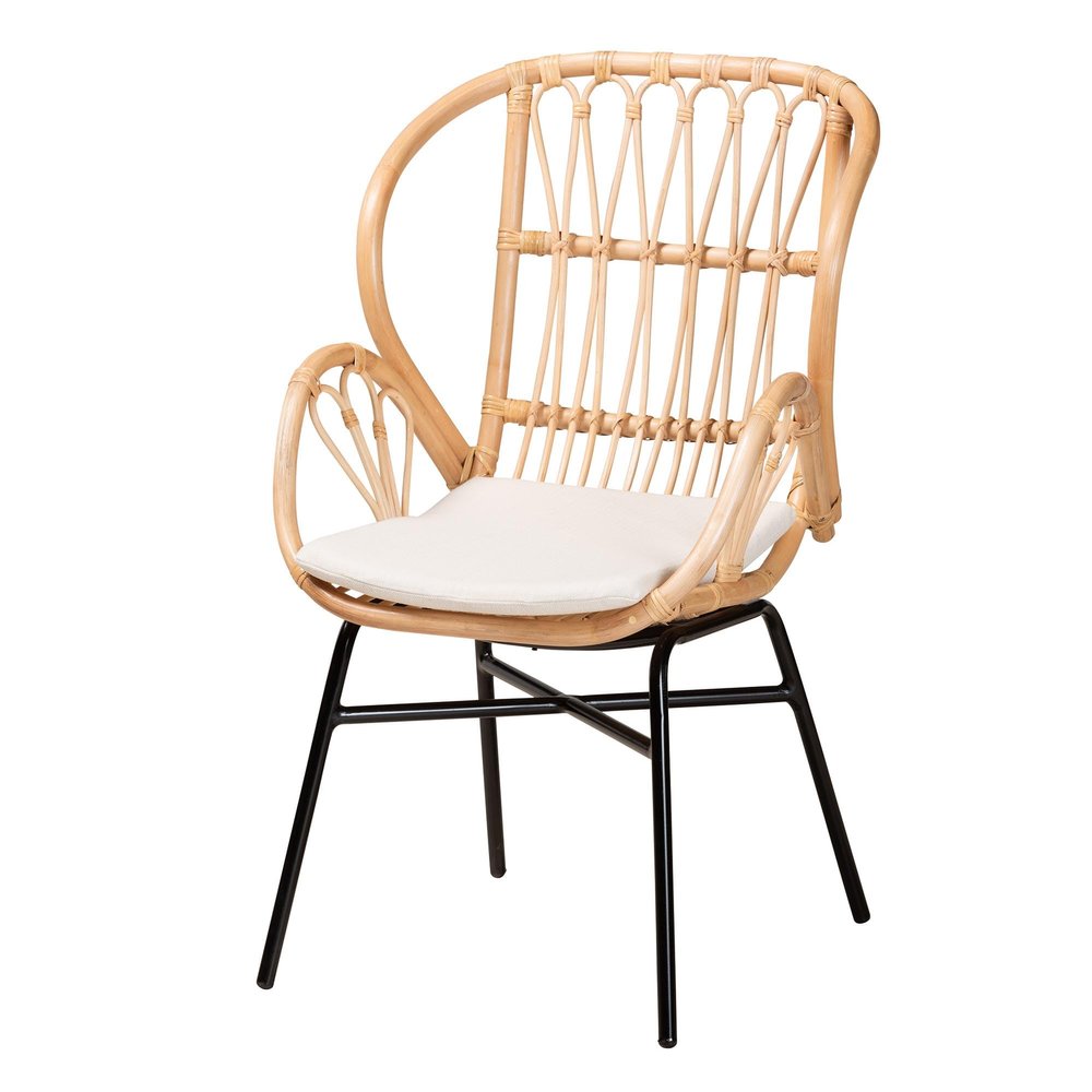 Bali & pari Caelia Modern Bohemian Natural Rattan and Black Metal Dining Chair