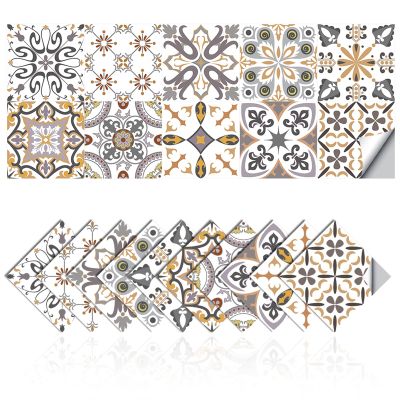 Tile Stickers Wall Decor Bathroom Kitchen Wall Sticker Waterproof PVC Decoration Stickers - 2D Sticker with Retro Design in Mosaic Style (Style-5, 8 x 8 Inch)