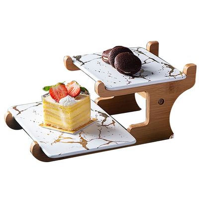2-Tier Ceramic Cake Stand Dessert Display Stand Food Server Display Holder Cake Stands Cupcake Traysdessert Serving Tray (Color : White, Size : 28.5 * 23 * 12cm)