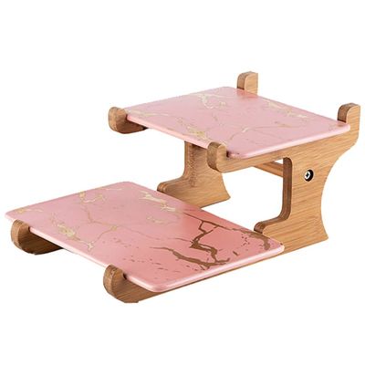 2-Tier Ceramic Cake Stand Dessert Display Stand Food Server Display Holder Cake Stands Cupcake Traysdessert Serving Tray (Color : Pink, Size : 28.5 * 23 * 12cm)