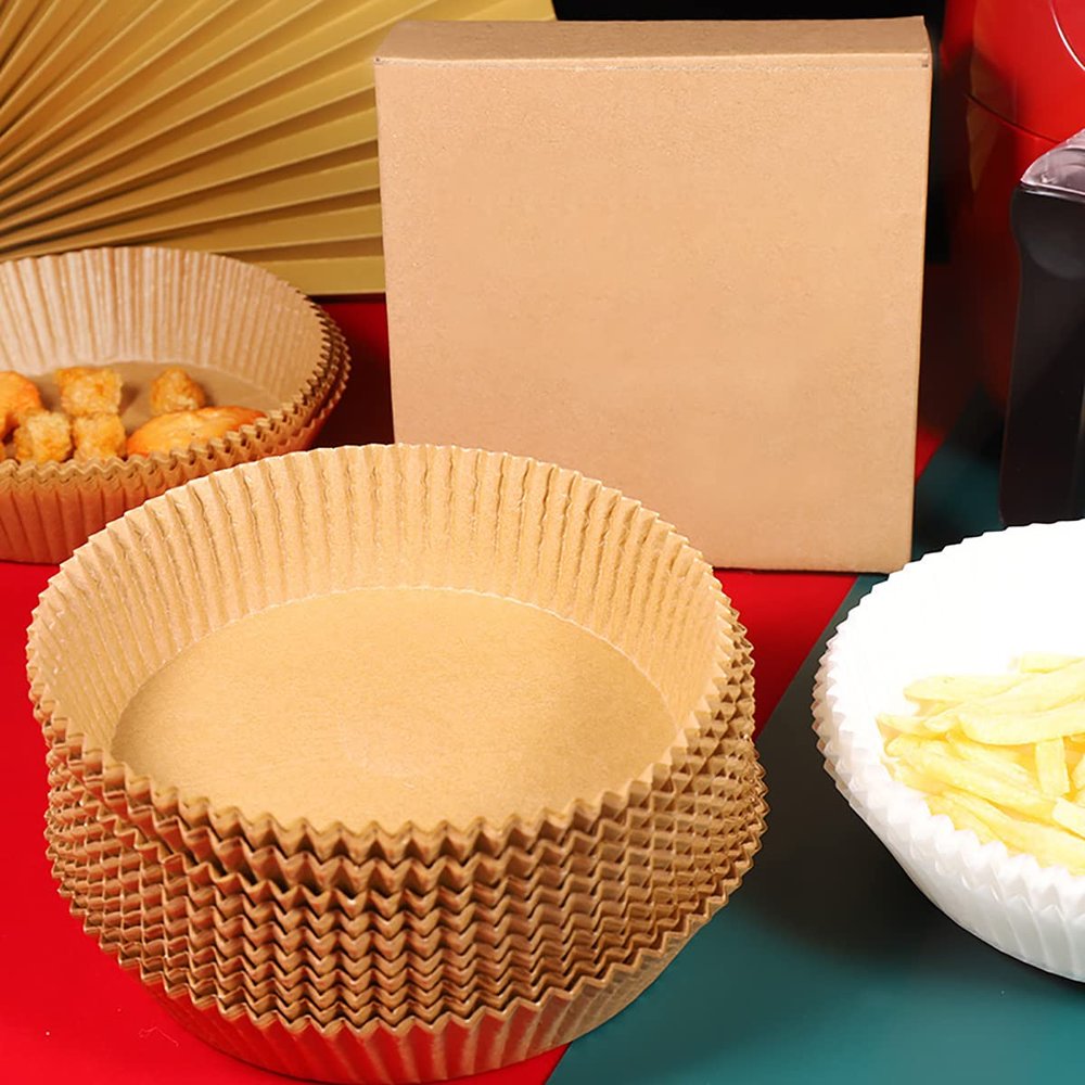 50PCs Air Fryer Disposable Paper - 6.3 Inch Special Barbecue Baking for Air Fryer - Non-Stick and Oil Absorption Circular Kitchen Paper - Round Oil-Proof Parchment Baking Paper for Fryer