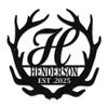 Antler Monogram Est. Sign. Wedding Gift.Hunting, lodge Family Name Sign. Outdoor Name Sign. Anniversary. Last Name Sign. Metal Sign. Front Door. (12", Rust Color) view 1