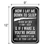 Honey Dew Gifts, Now I Lay Me Down to Sleep Beside My Bed a Gun I Keep, 9 inch by 12 inch, Made in USA, Metal Sign Post, No Trespassing Signs Funny, Funny Home Decor, HDG-1334 view 2