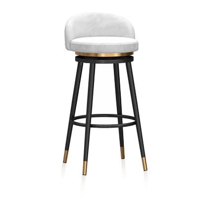 Bar Stools Swivel Counter Height Bar Stools with Black Metal Leg Velvet Upholstered Padded Island Chairs with Back for Kitchen, Pub, Coffee, Shop, White, 25.6 in