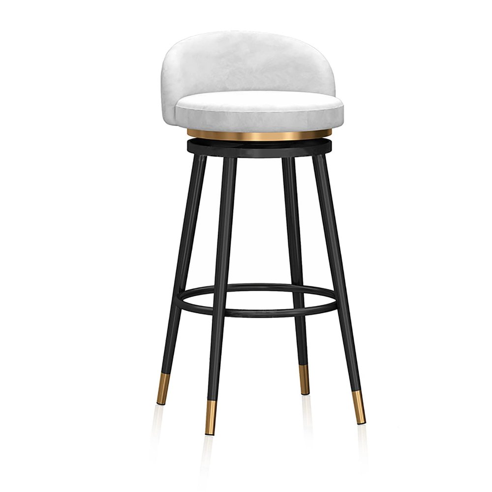 Bar Stools Swivel Counter Height Bar Stools with Black Metal Leg Velvet Upholstered Padded Island Chairs with Back for Kitchen, Pub, Coffee, Shop, White, 25.6 in