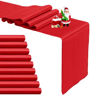 10-Pack Red Satin Table Runner 12 x 108 Inch Long Bright and Smooth Silk Fabric Table Runner for Wedding Banquet Birthday Party Decoration