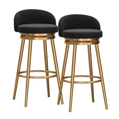 LOUFOU Counter Height Bar Stools with Backrest, Set of 2 Swivel Barstool Velvet Counter Stools with Gold-Plated Metal Legs for Kitchen Dining Room