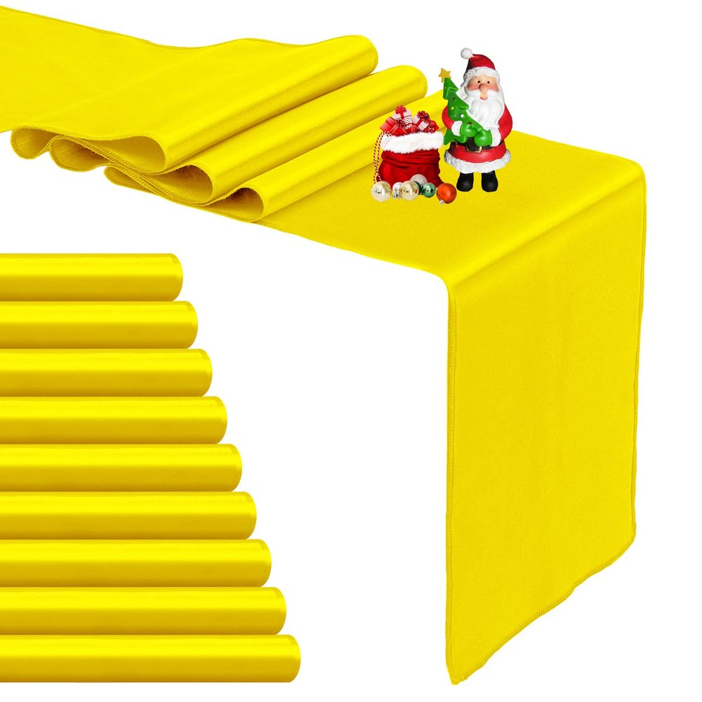 10-Pack Yellow Satin Table Runner 12 x 108 Inch Long Bright and Smooth Silk Fabric Table Runner for Wedding Banquet Birthday Party Decoration
