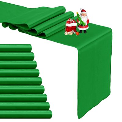 10-Pack Emerald Green Satin Table Runner 12 x 108 Inch Long Bright and Smooth Silk Fabric Table Runner for Wedding Banquet Birthday Party Decoration