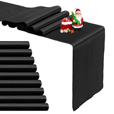 10-Pack Black Satin Table Runner 12 x 108 Inch Long Bright and Smooth Silk Fabric Table Runner for Wedding Banquet Birthday Party Decoration