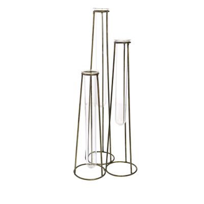 AREOhome HomArt Archer Cluster 3 Tube Vase, 11.50-inch Height, Brass and Glass