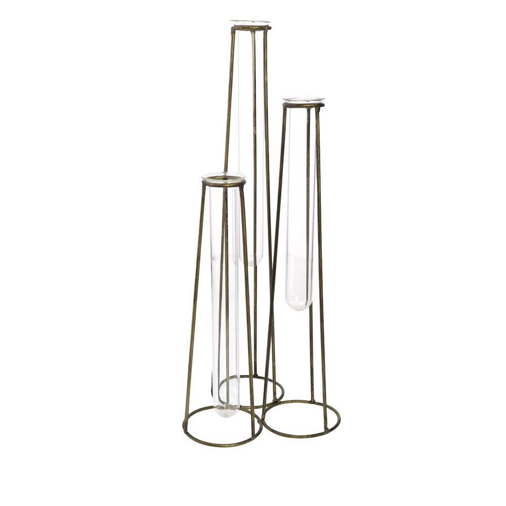 AREOhome HomArt Archer Cluster 3 Tube Vase, 11.50-inch Height, Brass and Glass