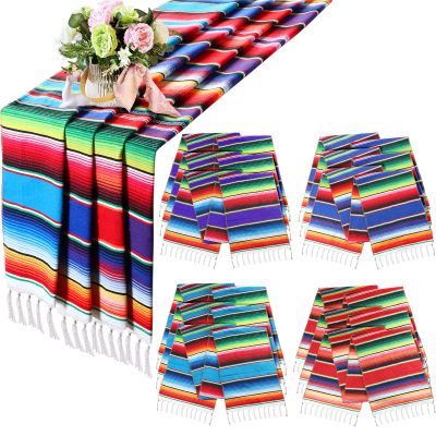 12 Pcs Mexican Serape Table Runners Mexican Theme Party Table Decorations Colorful Striped Serape Table Blanket Runner Tablecloth for Cinco de Mayo Mexican Fiesta Party, 14 x 84 Inch (Mixed Colors)