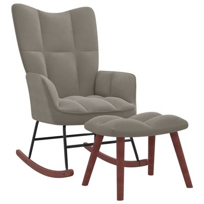 vidaXL Rocking Armchair with Stool - Light Gray Velvet Upholstered Relaxing Chair and Ottoman for Modern Home Dcor, Comfortable and Durable