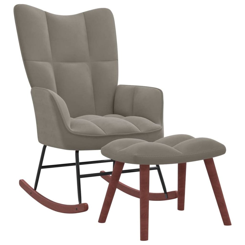 vidaXL Rocking Armchair with Stool - Light Gray Velvet Upholstered Relaxing Chair and Ottoman for Modern Home Dcor, Comfortable and Durable