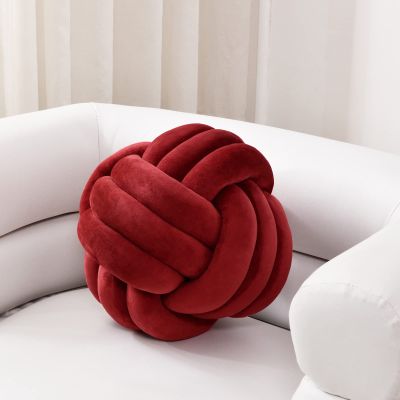 Sioloc Soft Knot Ball Pillows,Round Throw Pillow Cushion Home Decoration Plush Pillow,Throw Knotted Pillow Handmade Round Plush Pillow7.8inches,Burgundy
