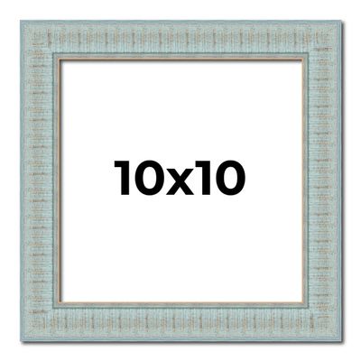 10x10 Frame Blue Ashy Green Distressed Solid Wood Picture Frame Width | 1.625 Inch Moulding Width | Sonoma Blue Frame Complete with UV Acrylic Plexiglass, Foam Board Backing & Hanging Hardware
