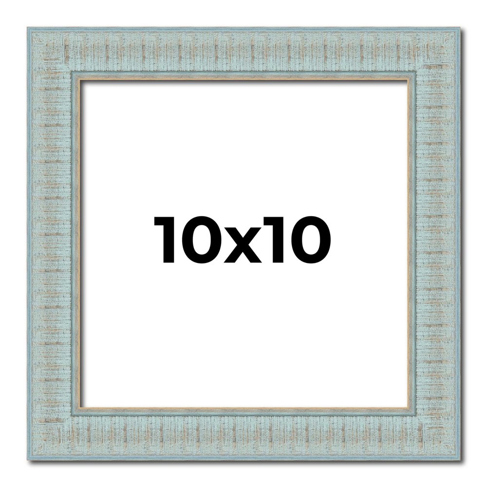 10x10 Frame Blue Ashy Green Distressed Solid Wood Picture Frame Width | 1.625 Inch Moulding Width | Sonoma Blue Frame Complete with UV Acrylic Plexiglass, Foam Board Backing & Hanging Hardware