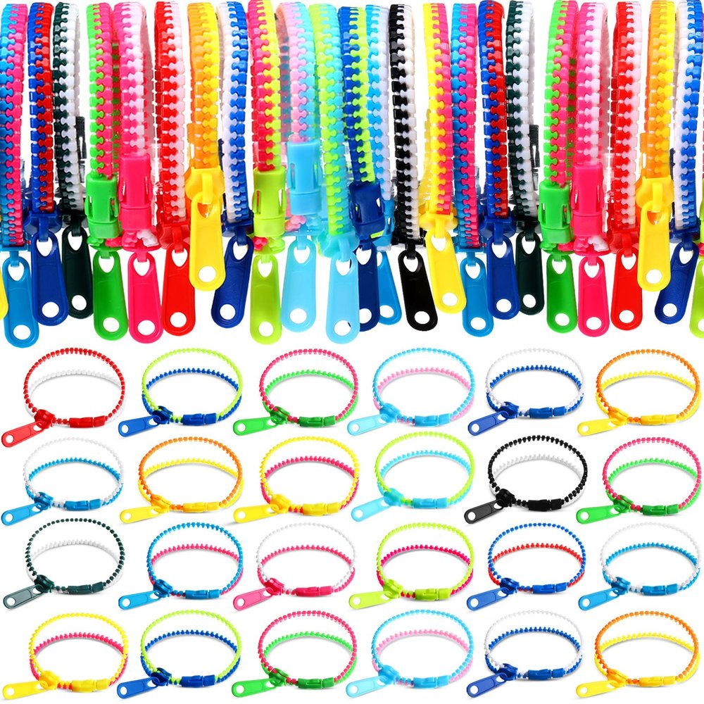 Yinkin 200 Pieces Party Favors 7.9 Inch Friendship Fidget Zipper Bracelets Children Sensory Toy Fidgets Friendship Play Bracelets for Classroom Rewards Birthday Goodie Bag Fillers(Fresh Color)