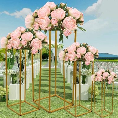 WDZCZDoo 4PCs Wedding Flower Stand Metal Floor Flower Vase Column Stand for Wedding Decor Flower Centerpiece Road Leads, Rectangular Flower Display Rack