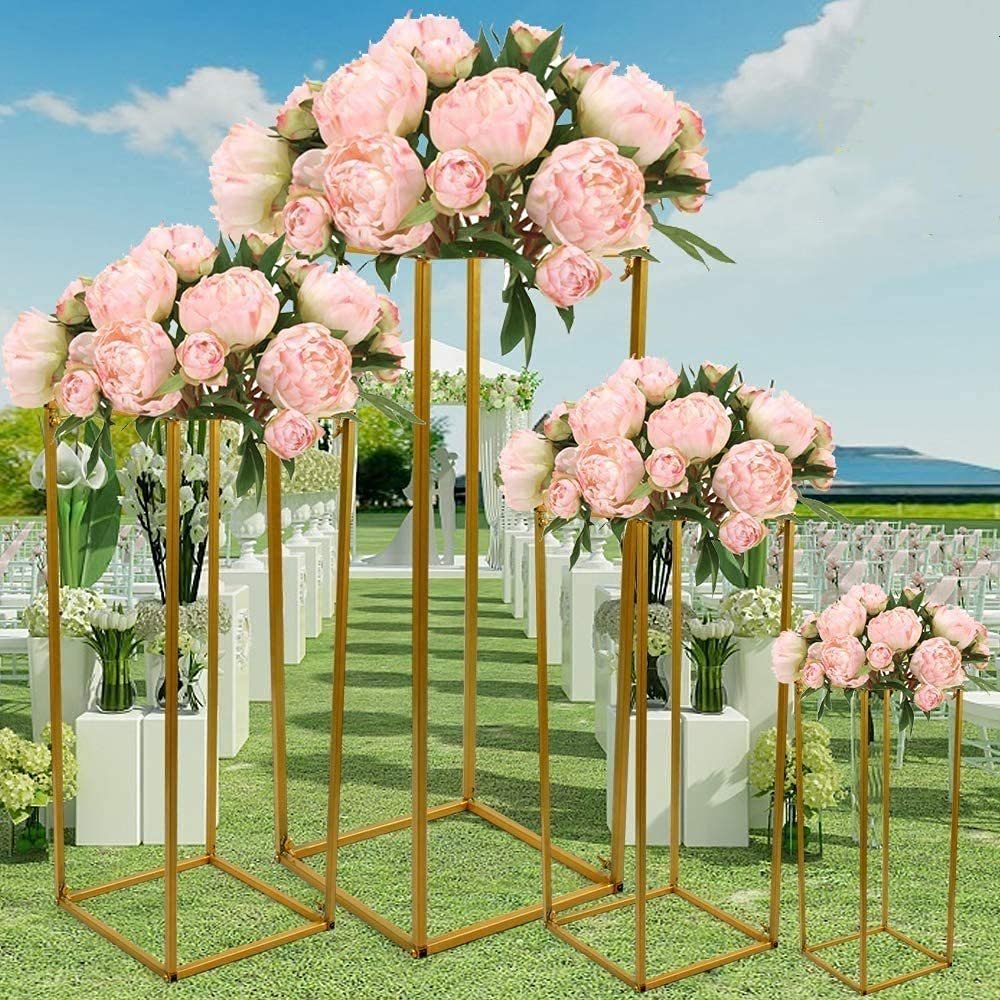 WDZCZDoo 4PCs Wedding Flower Stand Metal Floor Flower Vase Column Stand for Wedding Decor Flower Centerpiece Road Leads, Rectangular Flower Display Rack