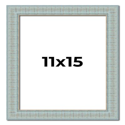 11x15 Frame Blue Ashy Green Distressed Solid Wood Picture Frame Width | 1.625 Inch Moulding Width | Sonoma Blue Frame Complete with UV Acrylic Plexiglass, Foam Board Backing & Hanging Hardware