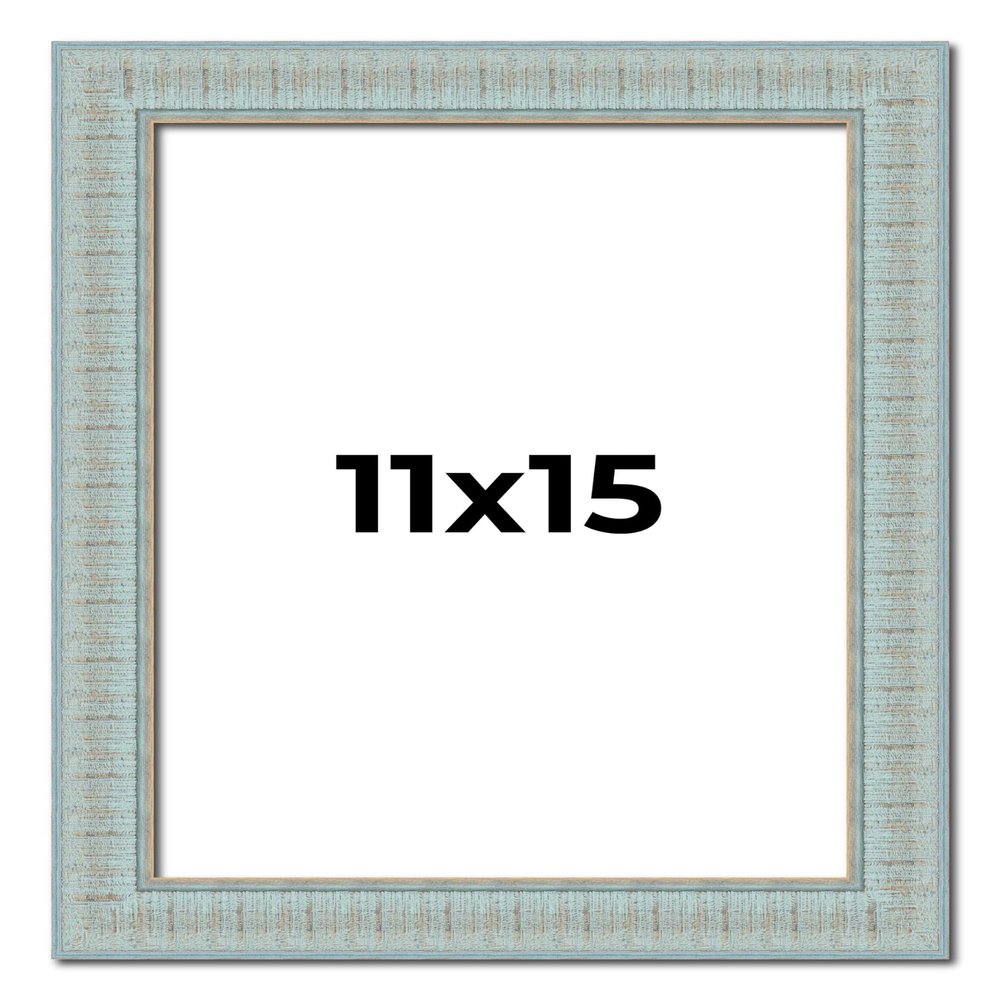 11x15 Frame Blue Ashy Green Distressed Solid Wood Picture Frame Width | 1.625 Inch Moulding Width | Sonoma Blue Frame Complete with UV Acrylic Plexiglass, Foam Board Backing & Hanging Hardware