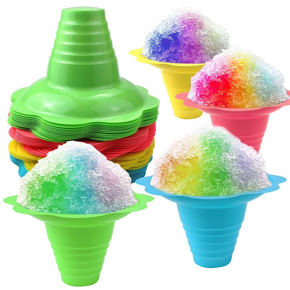 Newbested 50-Piece Set of 8 Ounce Colorful Flower-Shaped Snow Cone Cups - Small Plastic Shaved Ice Drip Cups and Snack Bowls, Perfect for Kids' Parties, Summer Cookouts, and Commercial Food Service
