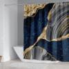 4Pcs Marble Shower Curtain Sets, Bathroom Decor Sets, Luxury Shower Curtain with 12 Hooks, Bath Mat, Toilet Lid Rug and Non-Slip U Shape Mat Accessories Marble Print, 72 x 72 Inch, Navy Blue view 2
