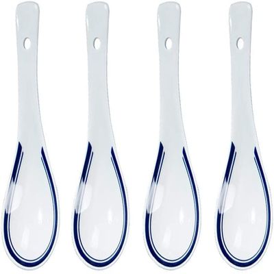 4pcs Ceramics Soup Spoon Blue Edge White Porcelain Handmade Small Spoon Simplicity Exquisite Household Tableware spoon