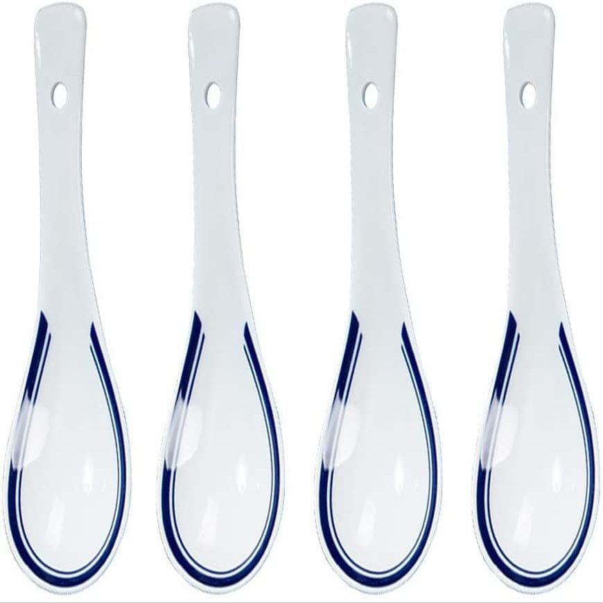 4pcs Ceramics Soup Spoon Blue Edge White Porcelain Handmade Small Spoon Simplicity Exquisite Household Tableware spoon