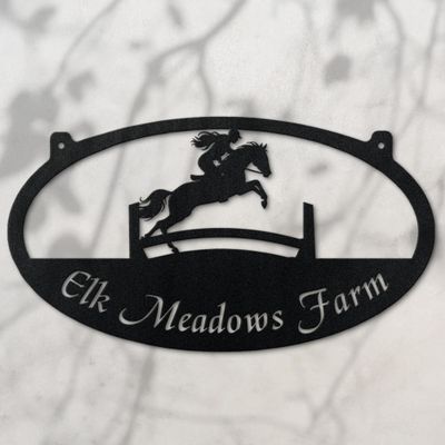 Custom Jumping Horse Metal Name Sign Personalized Metal Equestrian Rider Wall Hanging Art Stable Decor Monogram Outdoor