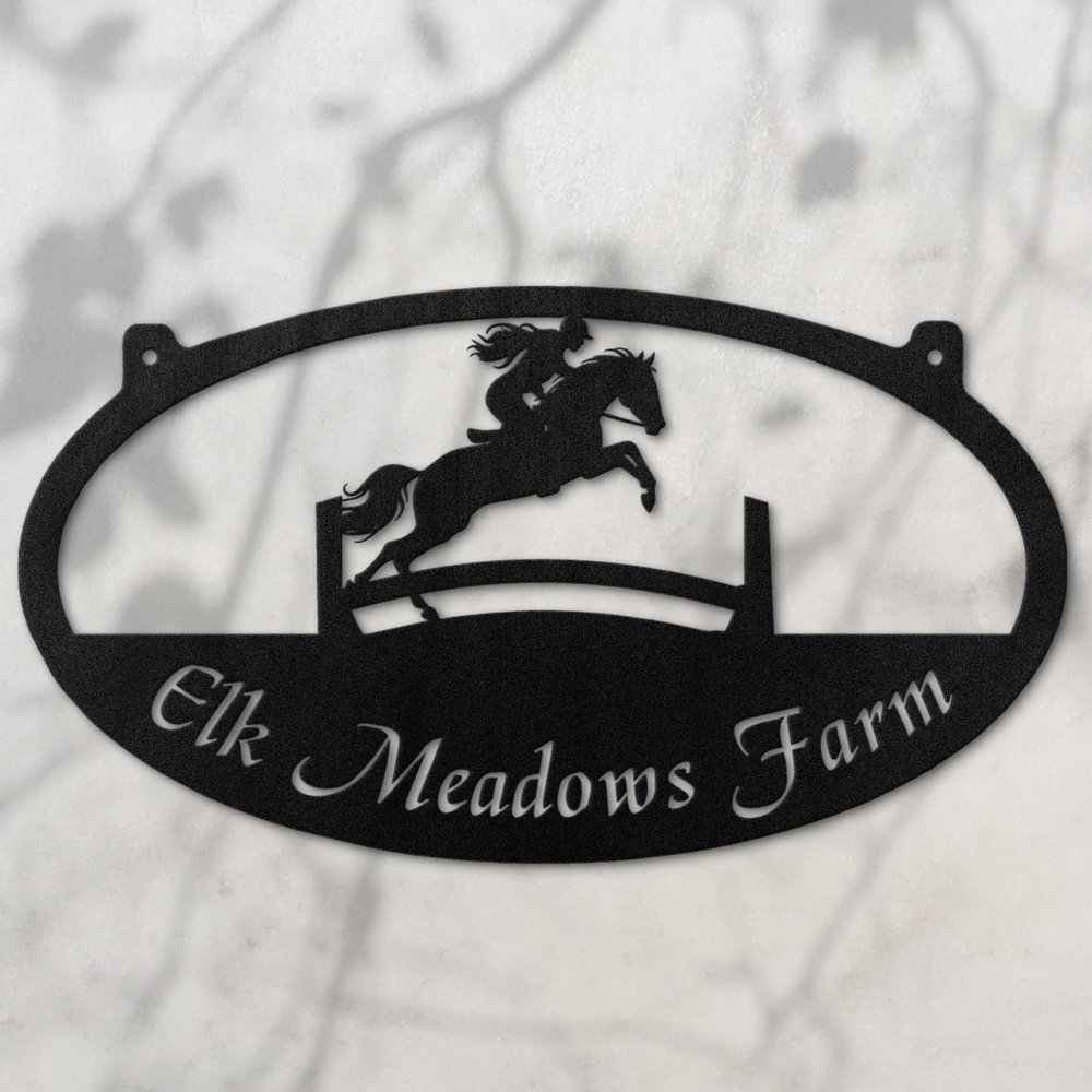 Custom Jumping Horse Metal Name Sign Personalized Metal Equestrian Rider Wall Hanging Art Stable Decor Monogram Outdoor