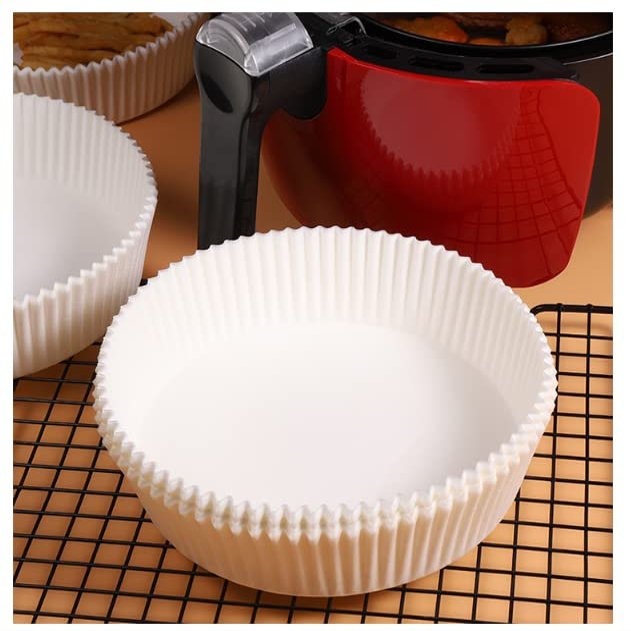 100PCS Air Fryer Paper Liners Oil Absorption Non-Stick Disposable Air Fryer Liners Kitchen Paper Basket Unperforated Round Paper Air Fryer Liners for Baking Roasting Microwave white