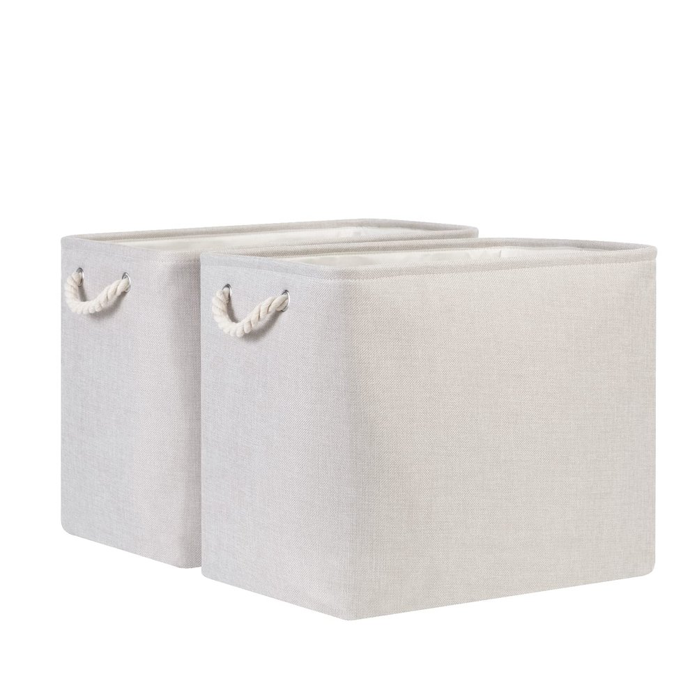 Bidtakay Fabric Beige Baskets Extra Large Organization Baskets for Clothes Set of 2 Collapsible Storage Bins for Shelves Cabinet 17x12x15 In Organizing Bins for Bedroom Blankets Pillow Towels Storage