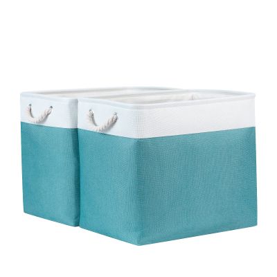 Bidtakay Storage Baskets Extra Large 17x12x15 In Teal Blue Nursery Toy Baskets Fabric Long Shelf Baskets for Organizing Set of 2 Linen Closet Bins for Shelves Decorative Blanket Basket Living Room