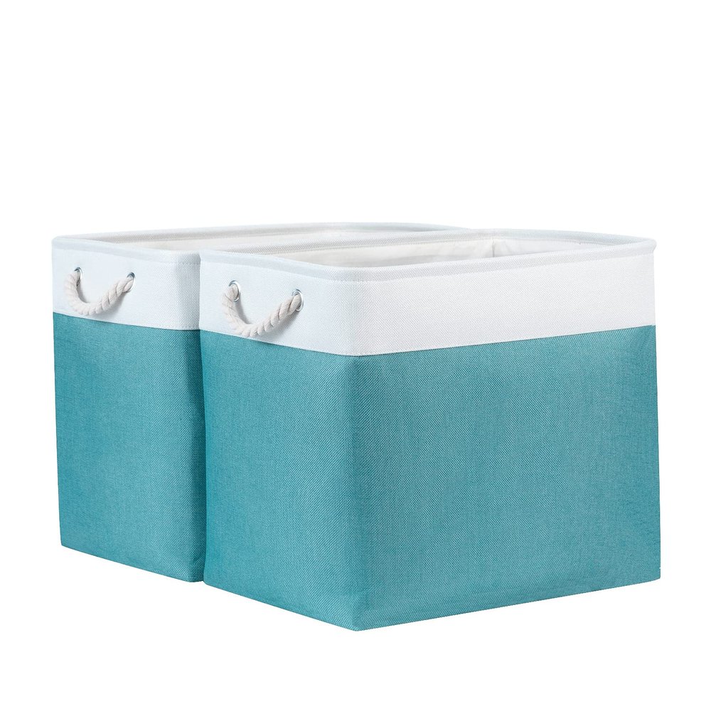 Bidtakay Storage Baskets Extra Large 17x12x15 In Teal Blue Nursery Toy Baskets Fabric Long Shelf Baskets for Organizing Set of 2 Linen Closet Bins for Shelves Decorative Blanket Basket Living Room